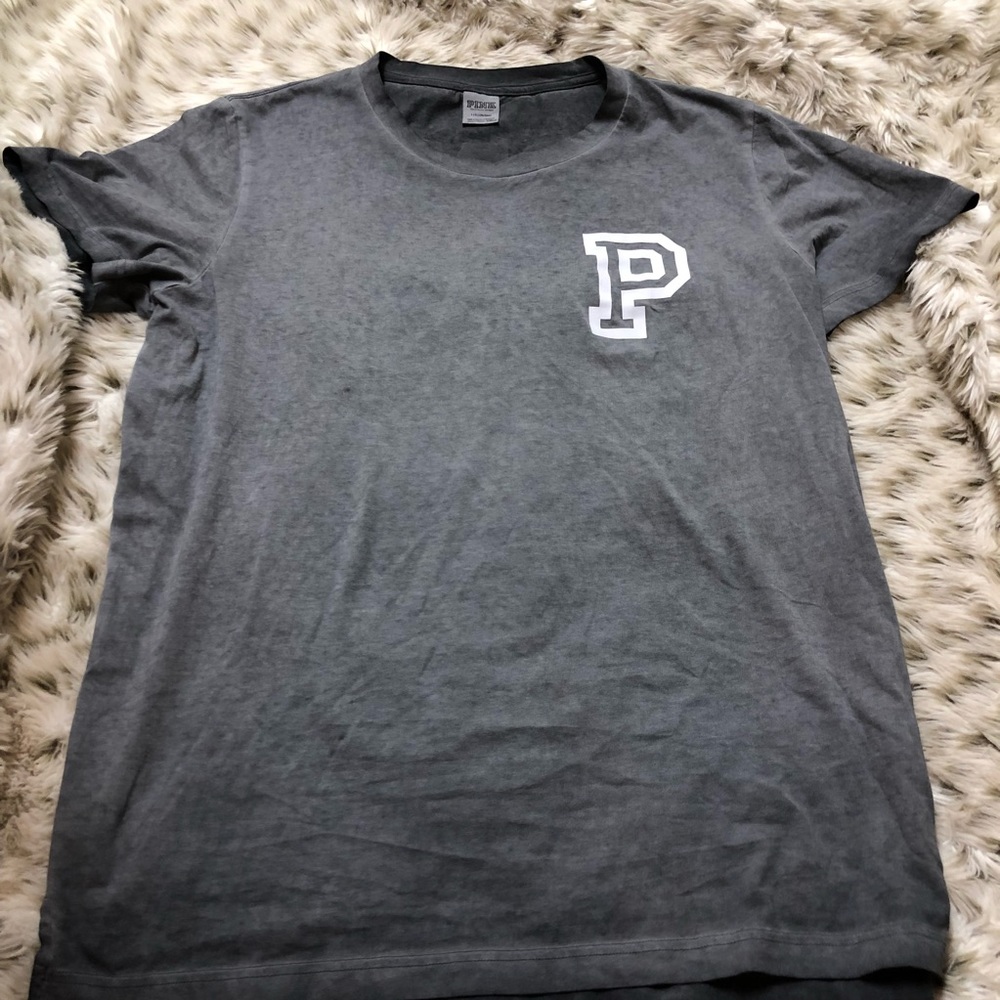 VS Pink gray acid wash campus t shirt